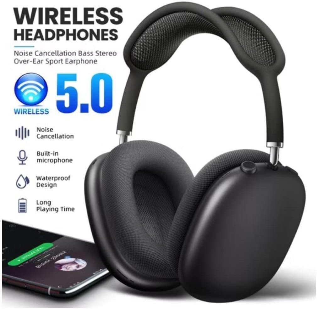 P9 Over-Ear Wireless Bluetooth Headset with Mic - Enhanced Audio, and Compatibility with AirPods - On-Ear Headphones